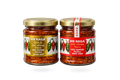 Two jars of Mr Naga hot pepper flakes with labels on a white background