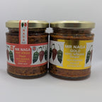 Two jars of Mr Naga hot pepper paste on a white background